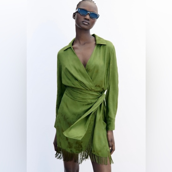 Zara | Dresses | Zara Green Fringe Dress Size Small | Poshmark